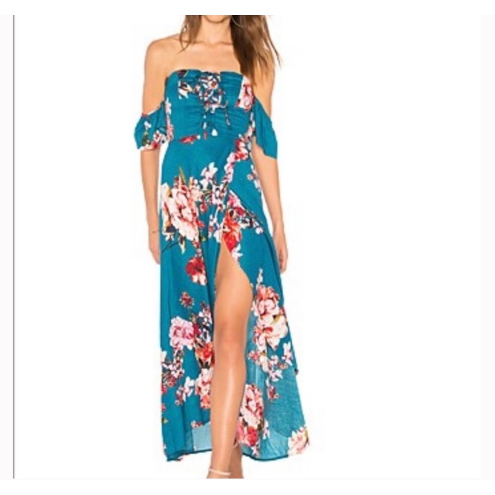 Band of Gypsies Off the Shoulder Floral Maxi Dress Corset High Low Skirt Size L